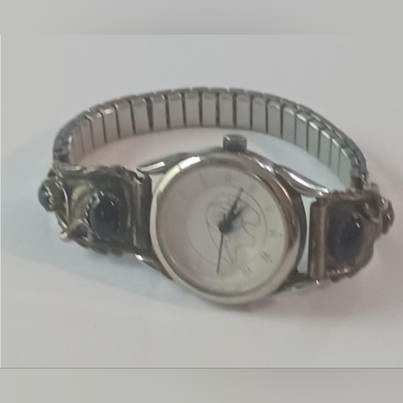 Vintage Native American Onyx Watch, small stretch band